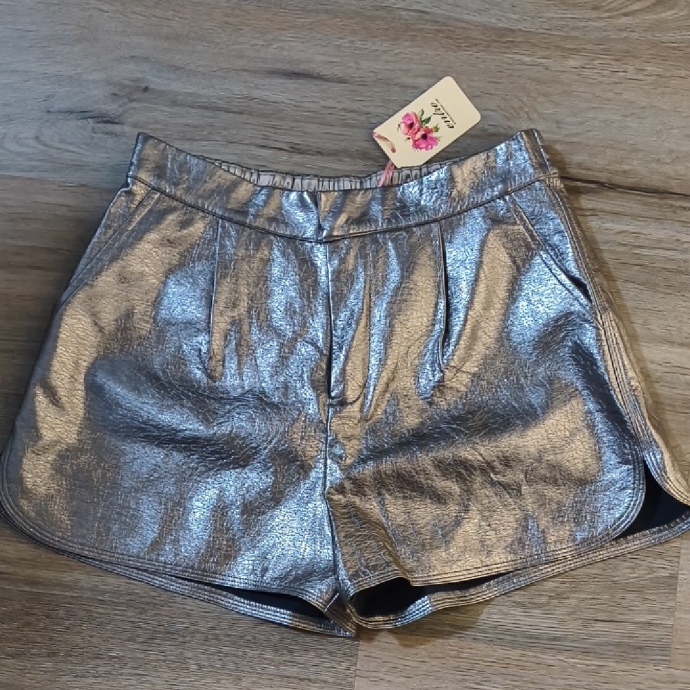 Entro Metallic Silver High Waist Shorts